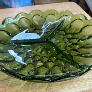 Elegant Green Glass Divided Plate